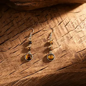 Women Dangle Drop Earrings Vintage Natural Tiger Eye Beaded Tassel Bohemian Gemstone Jewelry Unique Indie Minimalist Luxe Statement Ear Accessory for Daily Casual Festival Night Out Occasions