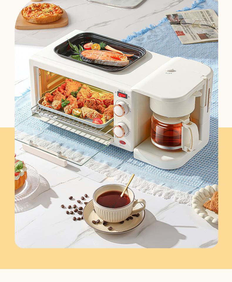 3-in-1 Multifunctional Household Breakfast Machine with Oven Coffee Maker Bread Toaster Sandwich Grill & Frying Pan All in One