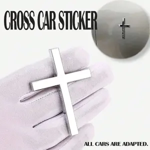 2pcs GM motorcycle modeling 3D metal sticker Christian cross car body badge decal car exterior (silver *2)