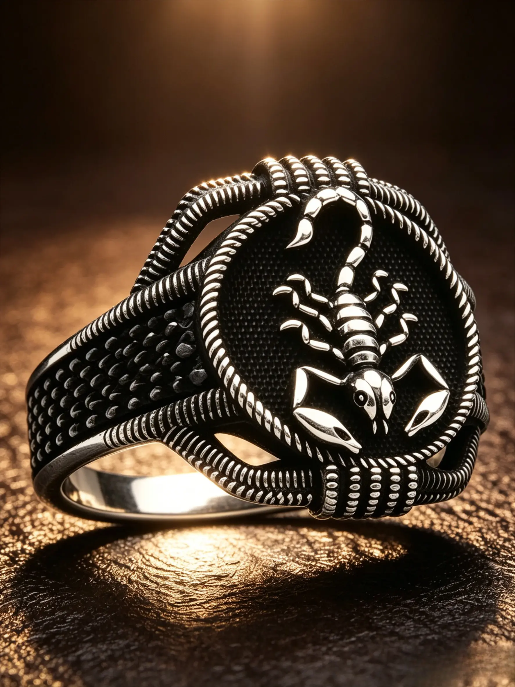 Silver Plated 3D Scorpion Men's Signet Ring Twisted Rope Border Black CZ Inlaid Wide Band Finger Ornament Vintage Gothic Western Statement Accessory For Club Party Travel Photoshoot Valentine Father Birthday Anniversary Holiday Gift For Men