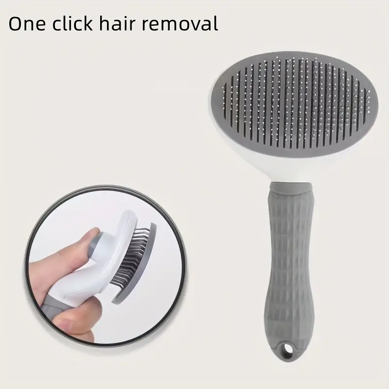 Self-Cleaning Pet Comb for Cats, Dogs, Rabbits, Detangles and Removes Loose Fur, Ergonomic Handle, Removable Lint Brush, Gentle Bath Tool