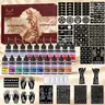 Multi-color DIY Hand Drawing Tattoo Kit, Temporary Tattoo Kits, 12 Bottles Plant Extract Tattoo Ink, Full Series Retro Floral Hollow Stencils With Cleansing Wipes, Temporary Tattoo Gift Box For Holiday Aesthetic Body Look Tattoo Set