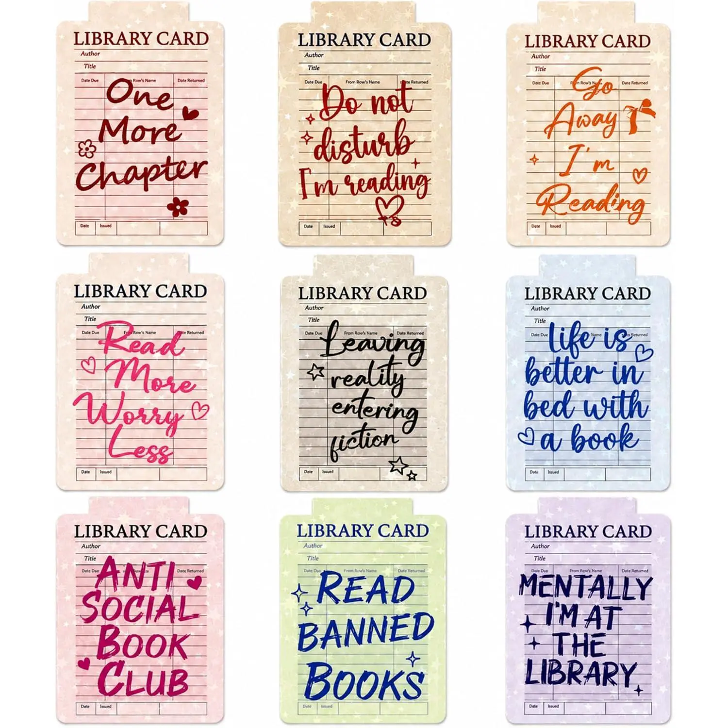 Bookmarks Gifts - 9 count Library Card Bookmark for Women Book Lovers Students Bookish Birthday Graduation  Retro Quote  Page Clips School Office Reading Accessories