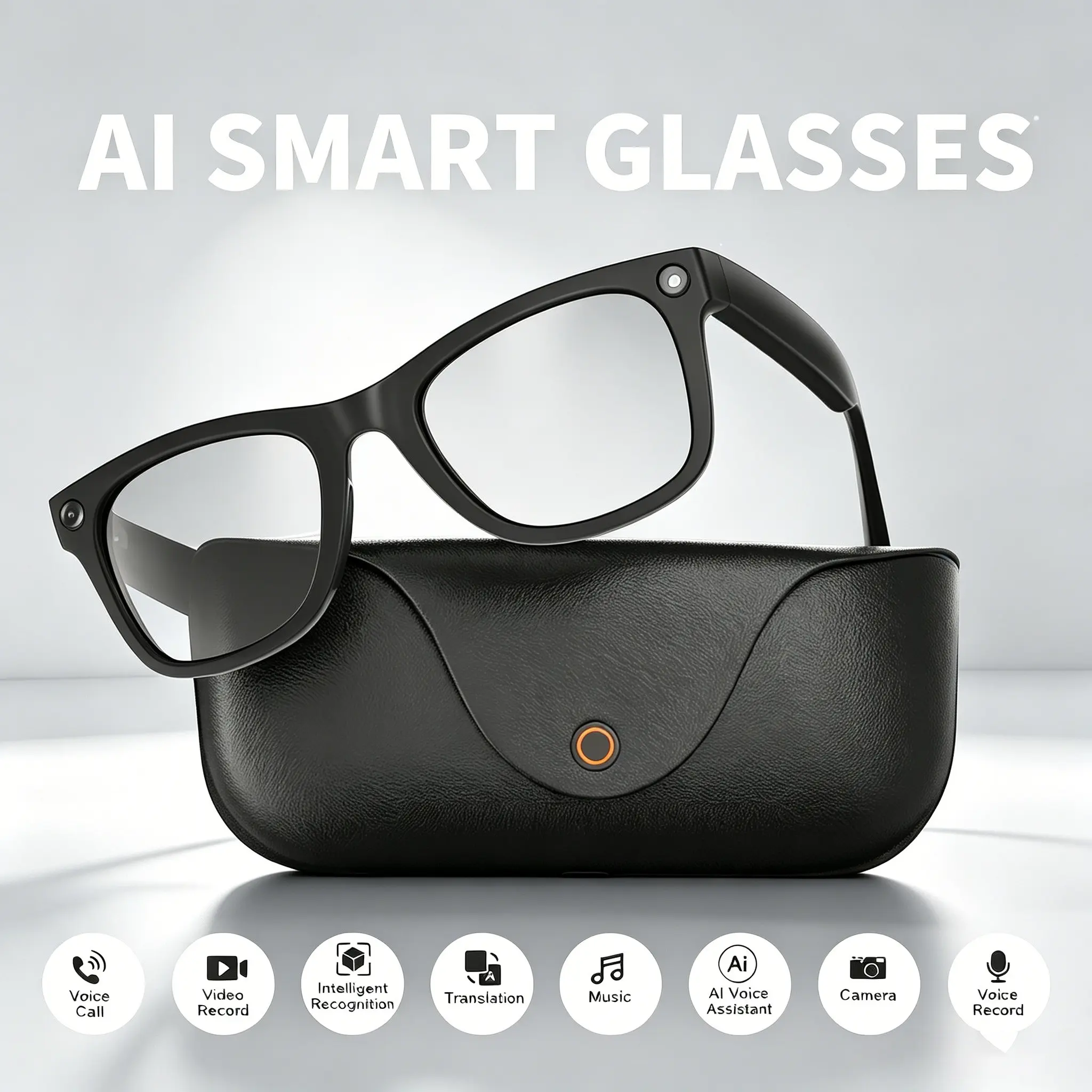 Ai Smart Glasses with HD Camera, Bluetooth-compatible Audio, Voice Assistant, Fashionable Tech Sunglasses, Includes Charging Case