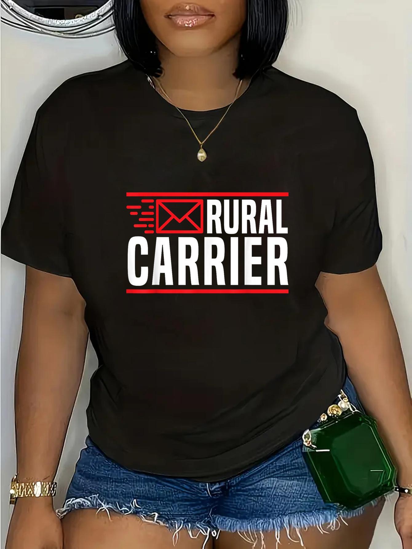 Rural Carrier Postal Worker T-Shirt, 100% Crew Neck Short Sleeve Casual Tee, Medium Stretch Knit Fabric, All Season Mailman Delivery Shirt with Alphabet Pattern shirts women vintage graphic tees