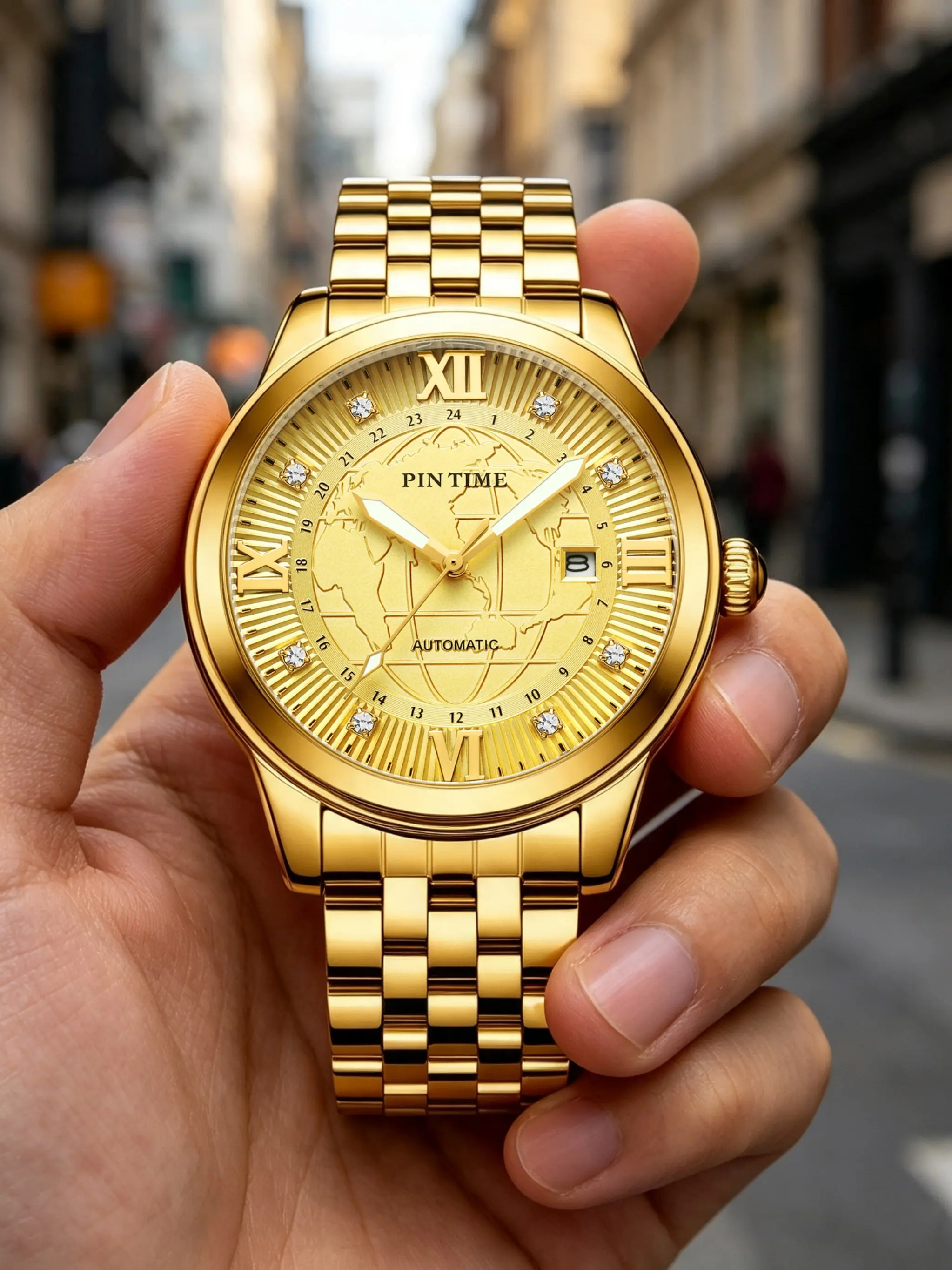 Men's Mechanical Watch, Classic Tourbillon Automatic, Diamond Inlay, Luminous Hands, Stainless Steel, Elegant, Comfortable Strap, Perfect Gift