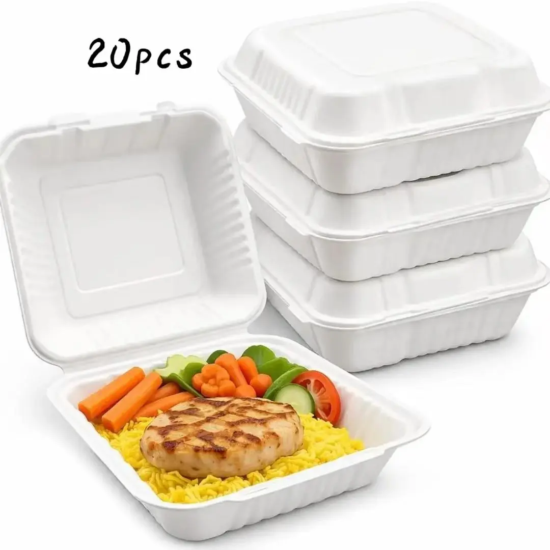 20-Pack Takeout Boxes, Shrink-Wrapped, Heavy-Duty Mineral Polypropylene, Microwave & Freezer Safe, BPA-Free, Sandwiches, Pizza, Meal Prep