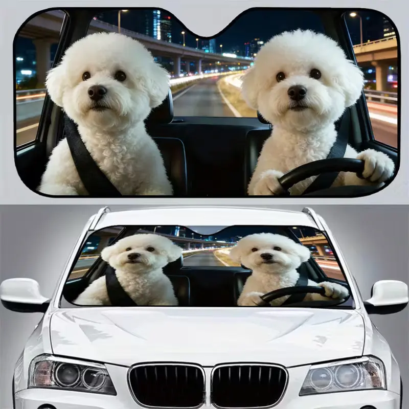 Adorable Puppy Car Sun Shade Windshield, Sun Reflector Visor Protector, Front Windshield Sunshade, Foldable Universal Fit for Cars, Trucks, Suvs