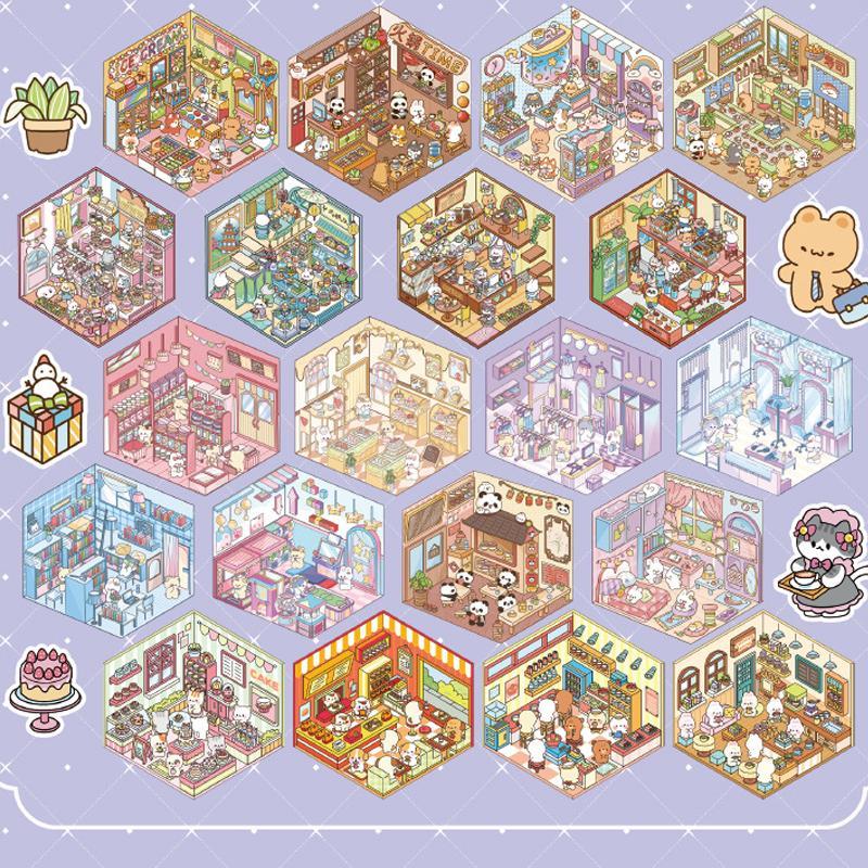 40pcs Miniature Scenic Stickers for Scrapbooking, Cute 3D Visual Cottage Design, Perfect for Journaling and Crafts, Scrapbook Materials