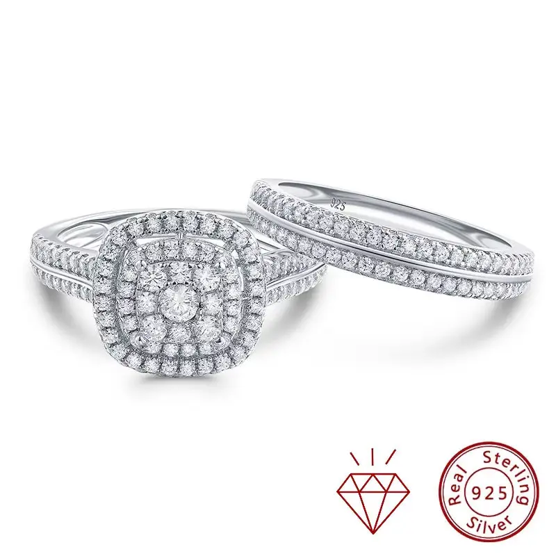GRA Certified Moissanite Wedding Rings for Women 925 Sterling Silver Brilliant Round Engagement Ring 2Pcs Bridal Set QR5712_W_FM Jewelry-NS