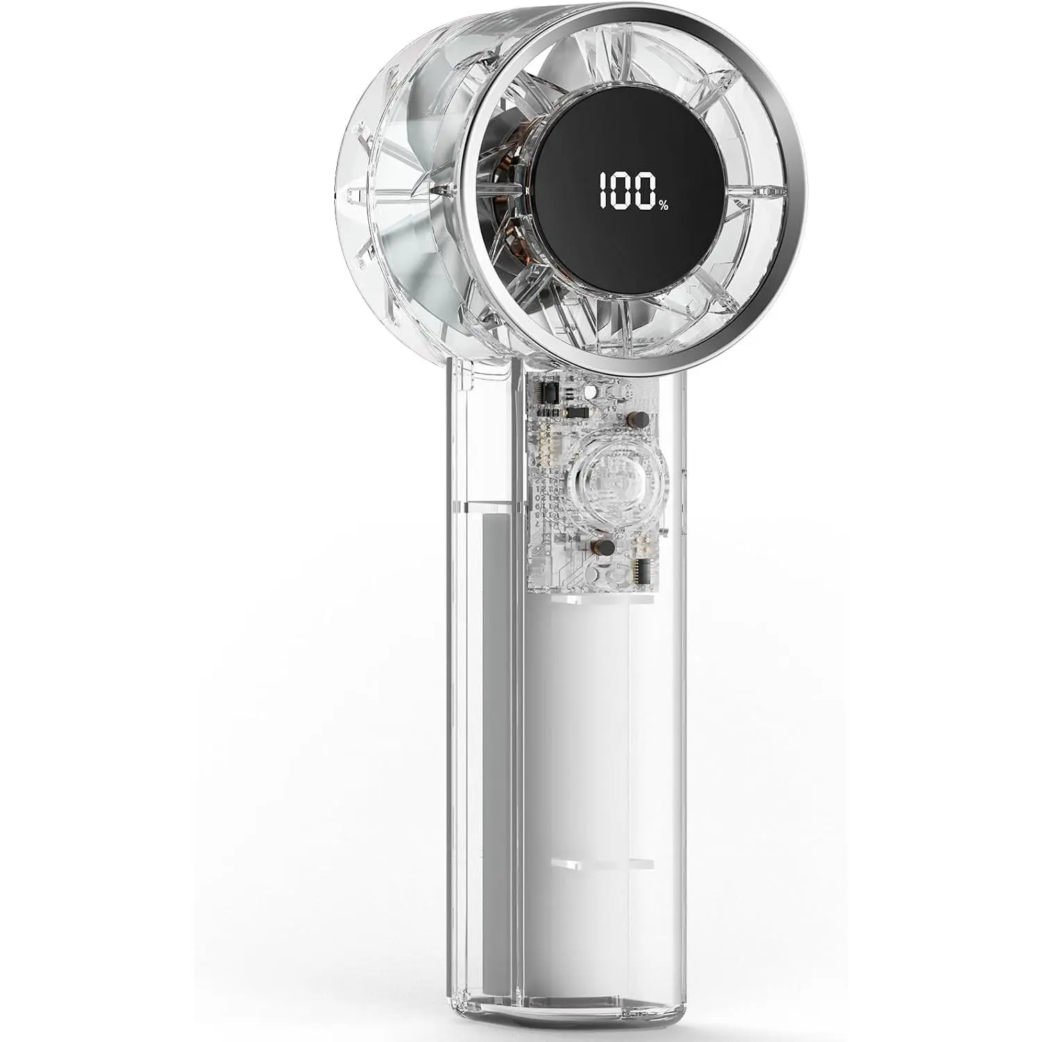 Portable Handheld Turbo Fan LED Display Mini  Fan 100 Speeds | 20H Max Cooling Time, Rechargeable, Transparent Mecha Style, Hand Held & Desk Use Small Personal Fan for Travel Outdoor Beach