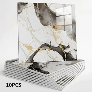 Marble Tile Sticker Set of 10, Self-Adhesive Waterproof Decorative Tiles, Ideal for Bathroom, Kitchen, Living Room, Home Decoration