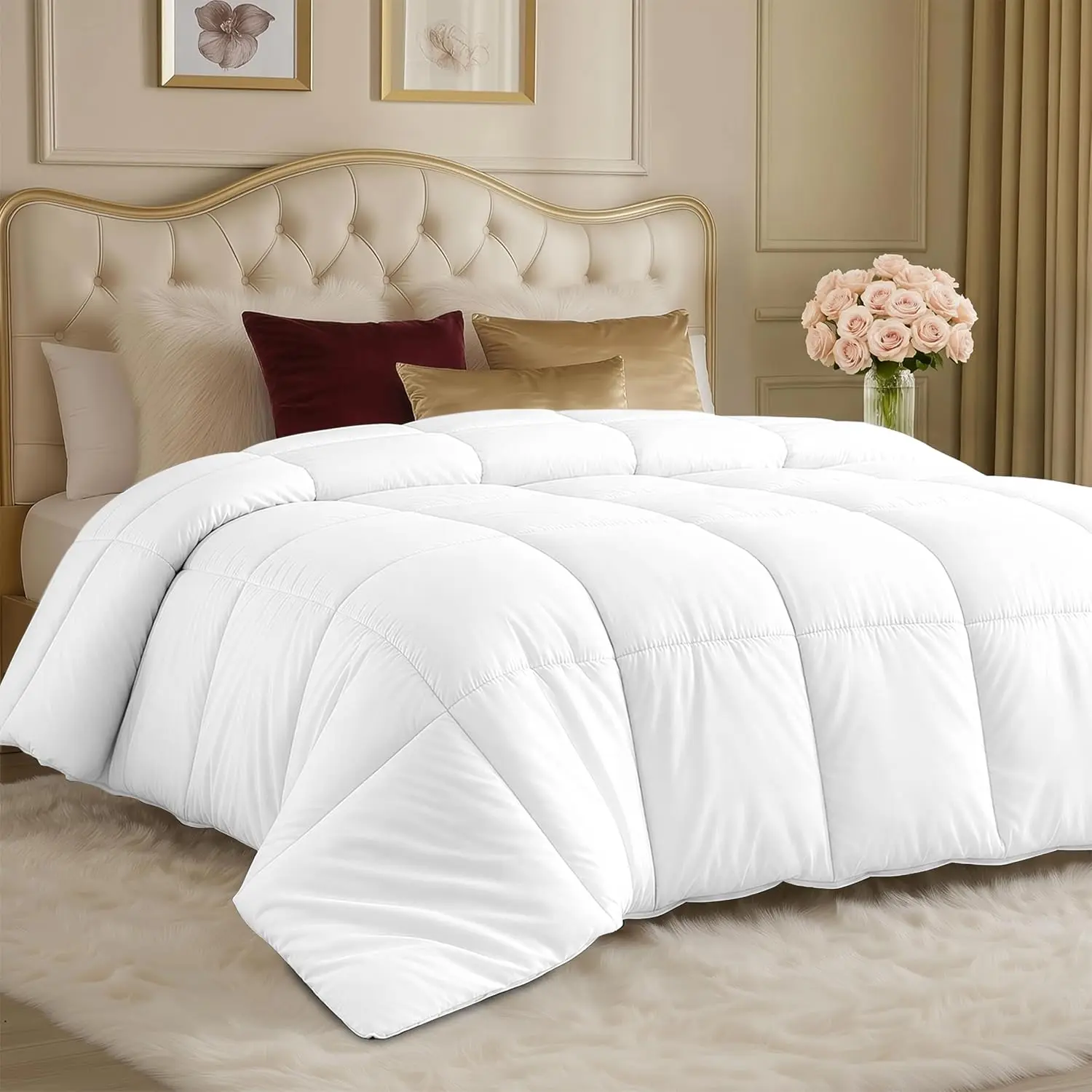 Queen Size Down Alternative Duvet Insert - 88x88in White, Soft Microfiber Shell, Cozy Warmth All Season Bedding, Machine Washable for Kids/Teens