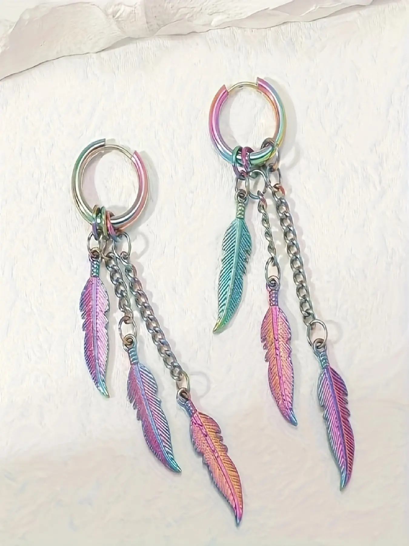 Feather Design Dangle Earrings, Leaf Chain Earrings, Fashion Stainless Steel Jewelry for Women, Classic Fashion Accessories for Daily Wear