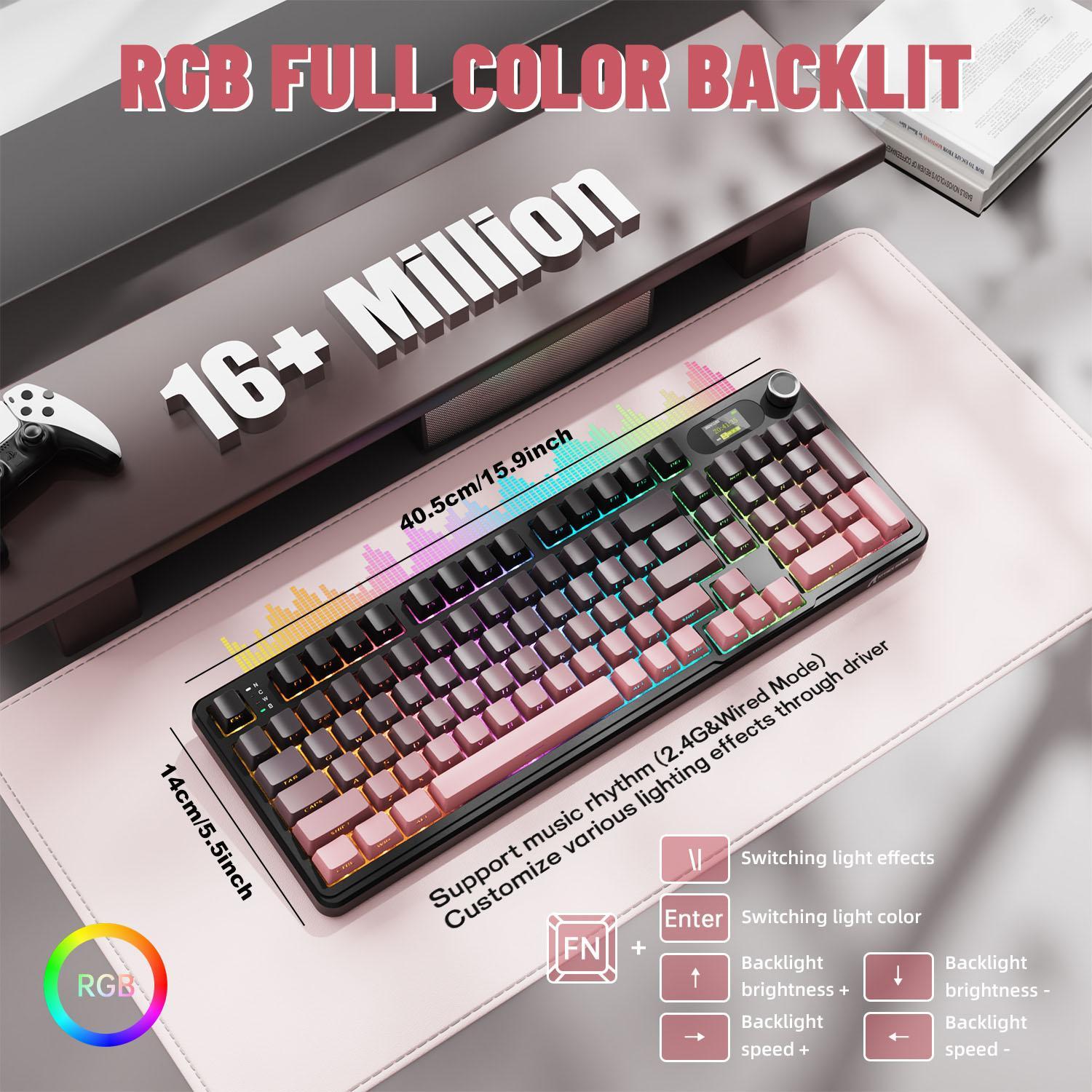Wireless Mechanical X98PRO Gaming Keyboard, Rechargeable Keyboard with TFT Screen, Hot-swappable RGB Backlit Keyboard for Game & Office