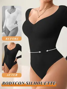 Postpartum & Daily Shaping Bodysuit Bundle, Elegant Graduated Waist Compression Support Postnatal Recovery, Gentle Pressure Comfortable For All-Day Wear, Snap Crotch Easy On & Off, Ribbed Breathable Skin-Friendly Long Sleeve Shapewear