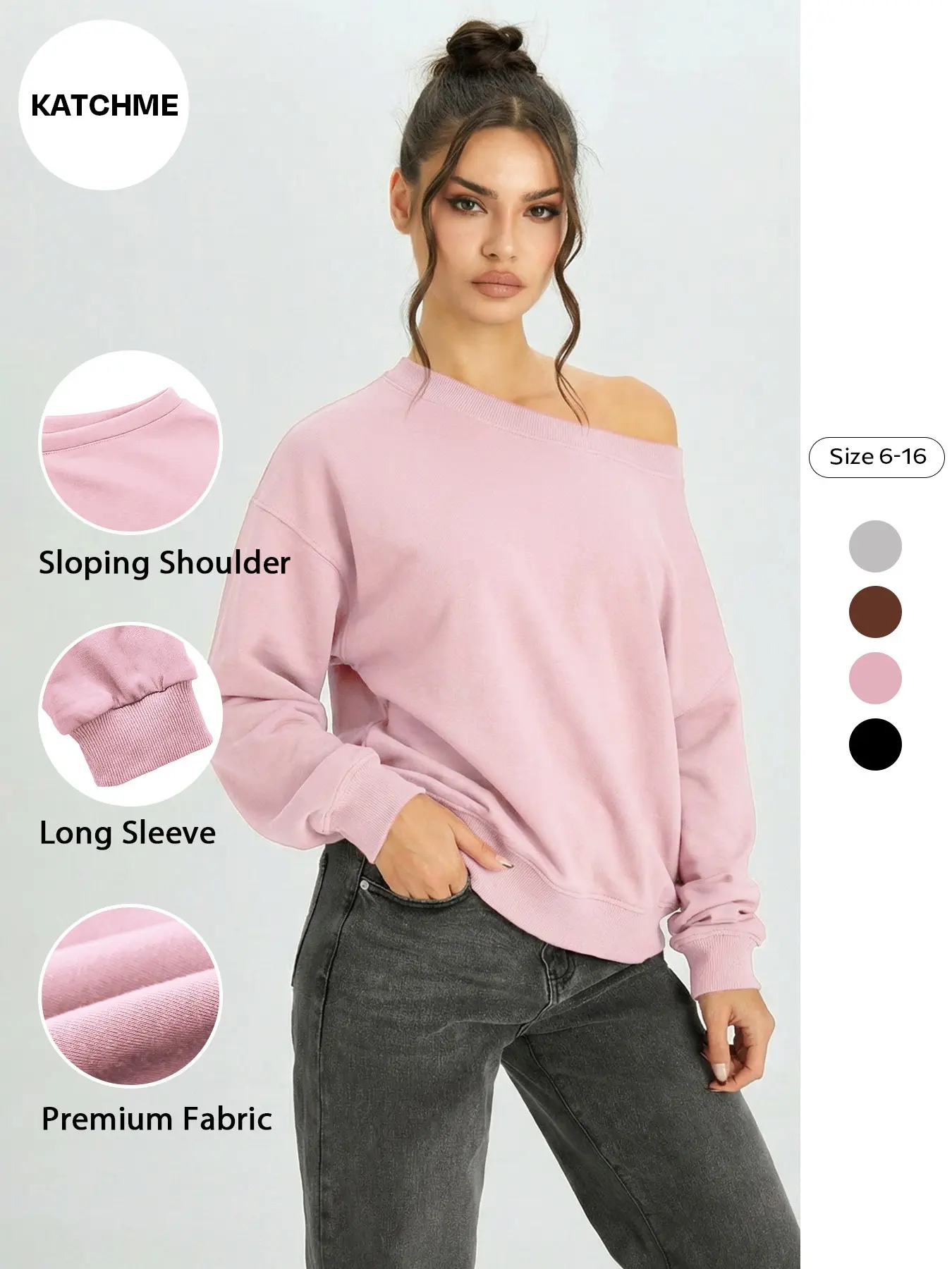 Women's Vibrant Solid Color Sloping Shoulder Long Sleeve Loose Top, Lady Casual Comfort Outfit, Versatile Sweatshirt#TikTokMadeMeBuyIt #ComfyOutfit
