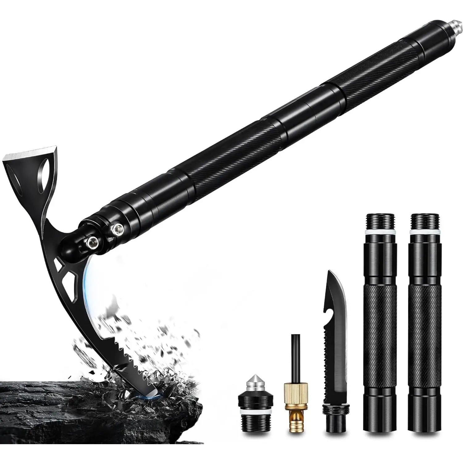 Pick  8 in 1, Folding Pickaxe Mattock with Multi-purpose Garden Hoe and  , Stainless Steel Pick Axes for Digging, Ice Chipping and Weeding