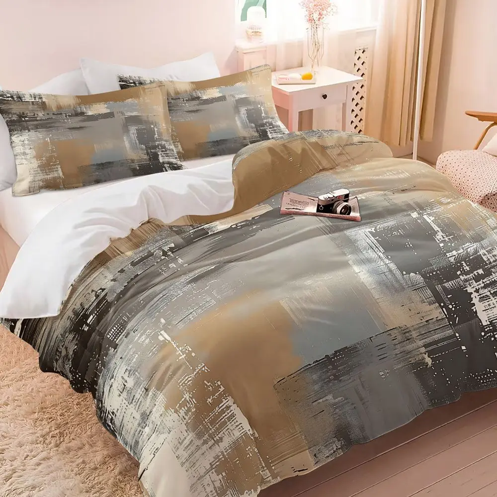 2/3Pcs Modern Abstract Duvet Cover Set, Luxury Bedding Set with Pillowcase, Soft & Breathable Digital Print Bed Cover, Neutral Tone Bedroom Decor for Home & Hotel No Fillers