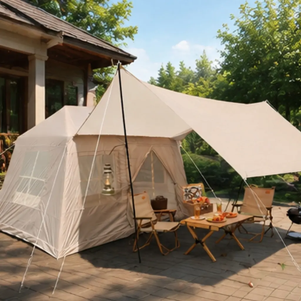 ARCH Inflatable Camping Tent 4 Season Windproof Glamping Tent with Mesh Windows & Pump Beige Oxford Fabric 9.8x9.5ft Canopy Detachable Top Waterproof PU5000mm Outdoor Family Tent for Camping Hiking Backyard, Beige Color Options, oxford fabric Materia