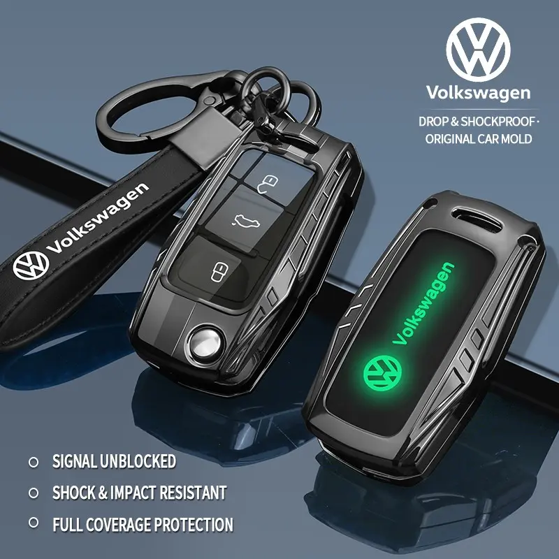 Volkswagen Car Key Cover for Tiguan Golf Polo Passat Jetta Touran Caddy, Leather Metal Remote Control Protector, High-End Quality