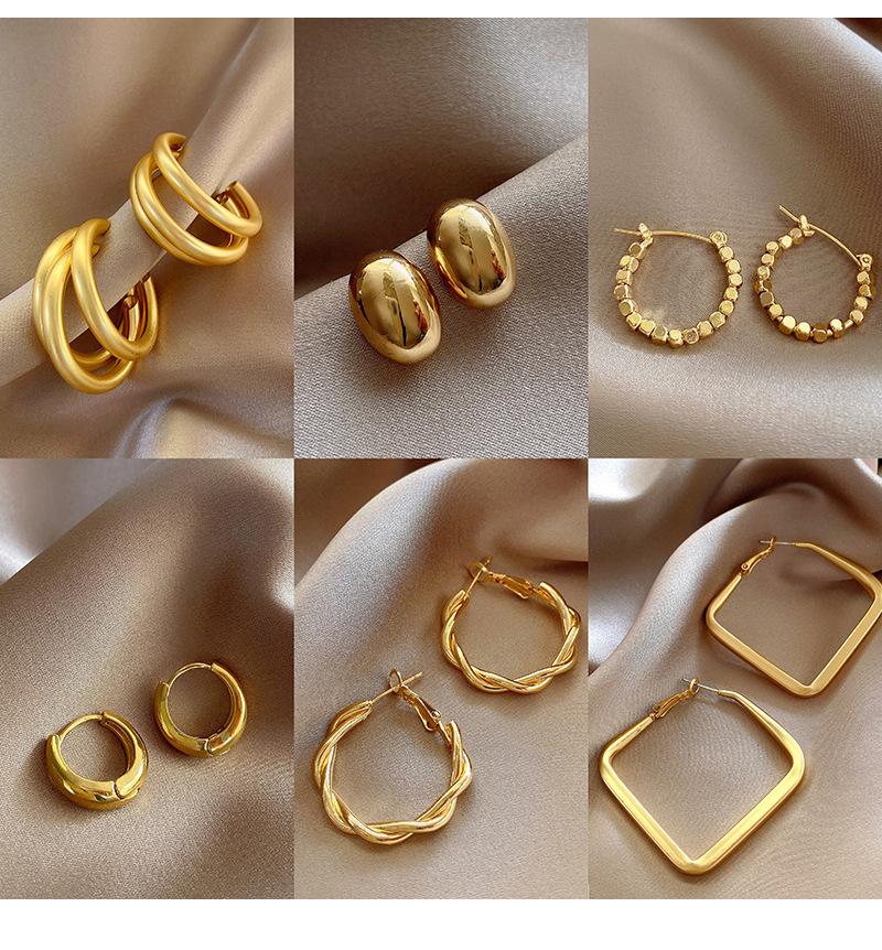 925 silver needle retro metal earrings, women's high-end geometric plain ring ear buckles, versatile and exaggerated commuting earrings