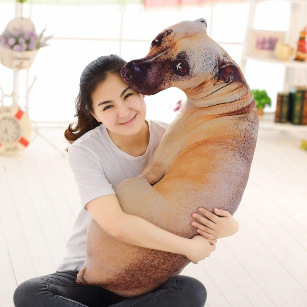 3D Lifelike Animal Cute Bend Dog Printed Throw Pillow Funny Dog Head Cosplay Children Favorite Toy Cushion for Home