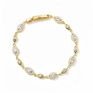 #032 Women's S925 Sterling Silver Devil's Eye Oval Zircon Bracelet, Eternity Design, Affordable Super Shiny Jewelry for Girl, Mother, Sister, Best Friend, Female Personalized Gift link bracelet trendy fashionable accessory elegant minimalist bangle high