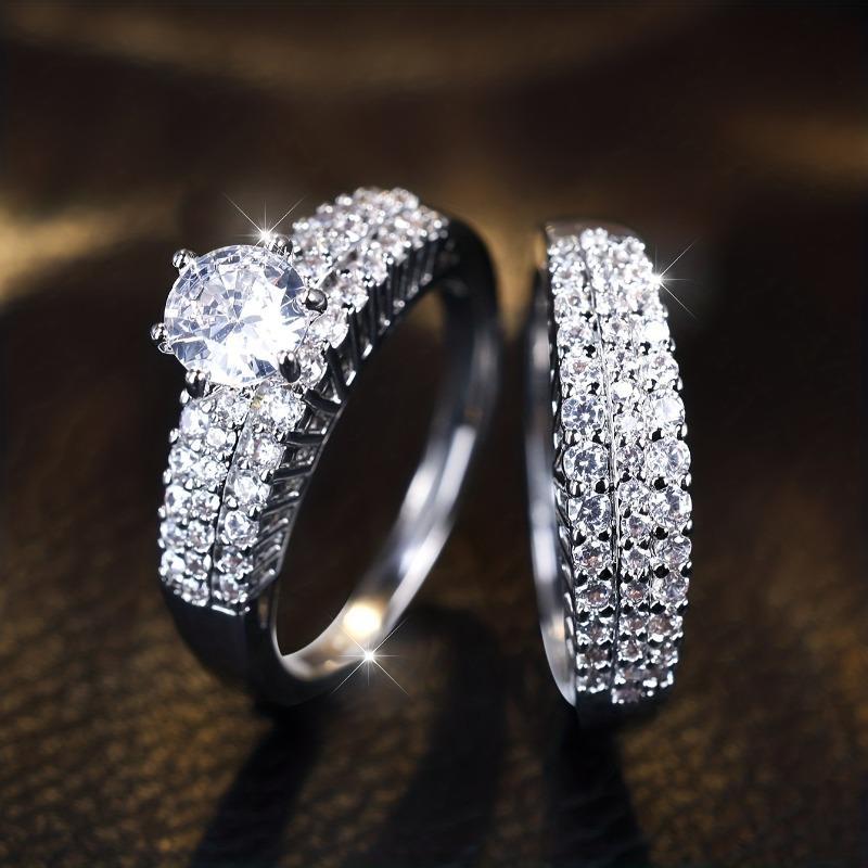 Elegant Stackable Rings Shining Zirconia Engagement Wedding Band Silvery or Golden Luxury Dupe Jewelry