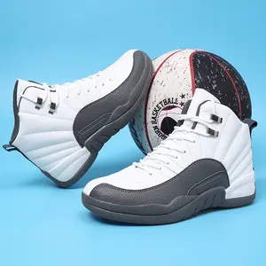 2026 latest model men's white and gray high-top sneakers, round toe design, front lacing, hook-and-loop closure