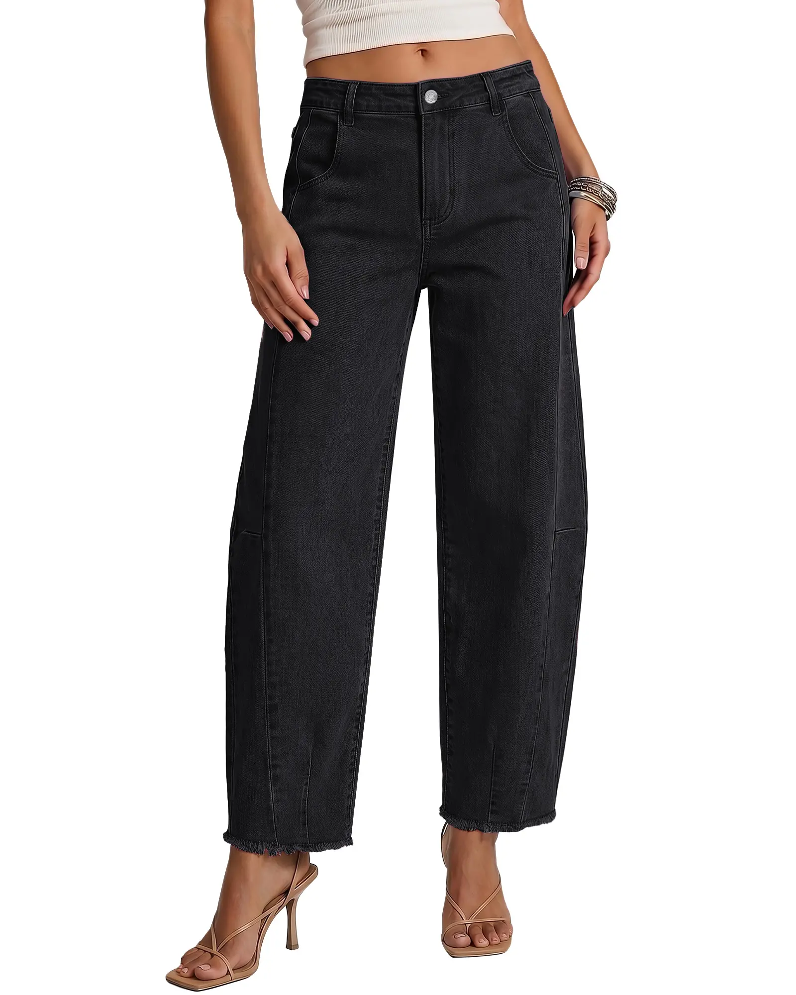 luvamia Barrel Jeans Women Stretchy Baggy Wide Leg Raw Hem Denim Pants | Trendy High Waisted Distressed Jeans with Side Seam, 28.5 Inseam, Y2k Boyfriend Loose Frayed Jeans, 2026 Fall Winter Pants