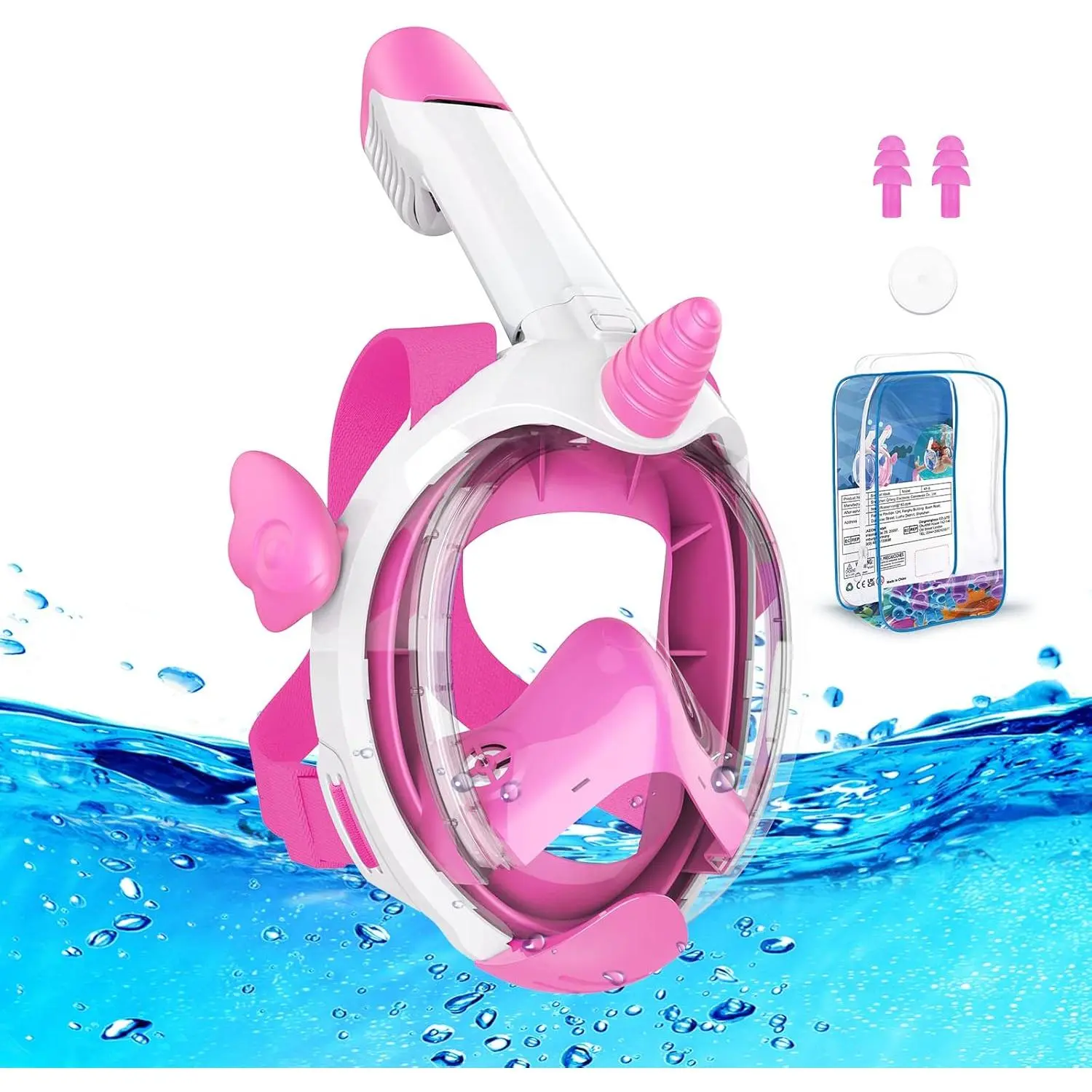 Kids Snorkel Mask, Full Face Snorkel Mask  Kid 4-16, Foldable Snorkeling Gear  Kids Snorkeling Set  Swimming Pool Toys, Dry Top, Anti-Leak/Anti-Fog /180 °   HD View/Portable Bag