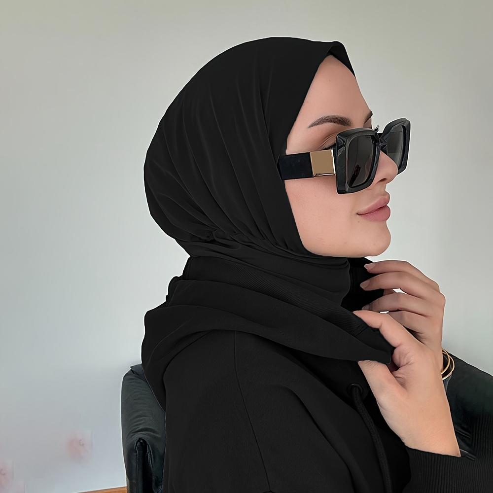 1pc Instant Hijab, Women's Convenient Stretchy Daily Solid Color Button-Fastened Muslim Headscarf Hijab Scarf