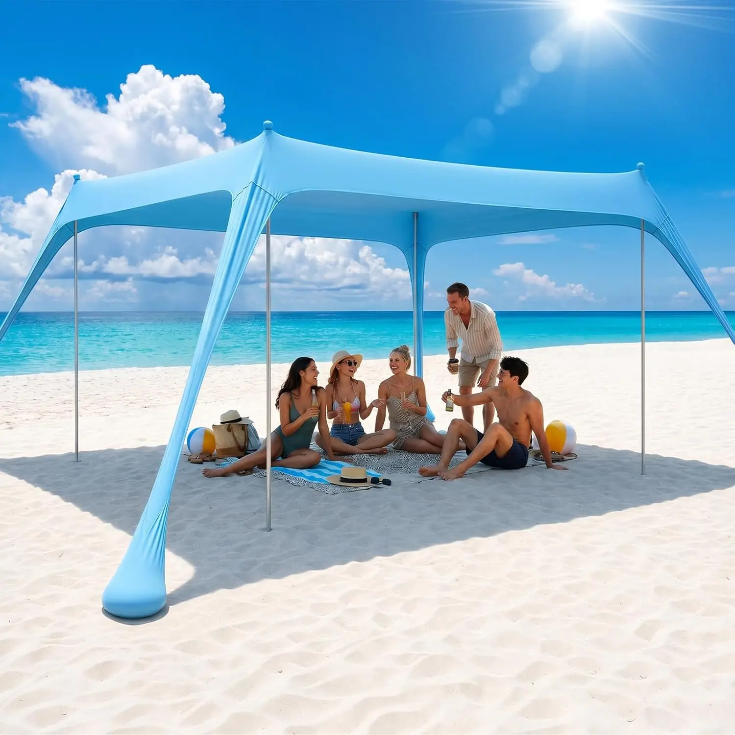 Sekey Aluminum Beach Shade Sun Shelter UPF 50+ - 8.2x8.2 FT Portable Beach Canopy with Windproof Rope & Stability Poles, Easy Setup Outdoor Tent for Camping, Backyard, Fishing, Picnics
