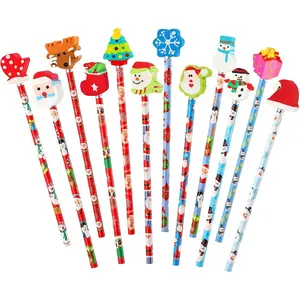 Christmas Pencils with Giant Eraser  Christmas Themed Pencil Wooden Pencils for Christmas Party Supplies Xmas Stocking Stuffers, 12 Style (12)