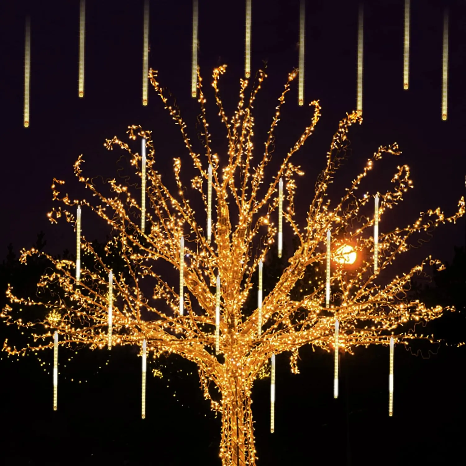 Meteor Shower Lights, 12 Inch Outdoor Icicles Christmas Lights, 8 Tubes 288 LED Iciclelight Snow Falling Light, Connectable Raindrop Light, Xmas Wedding Party Tree Holiday Decor, Warm White