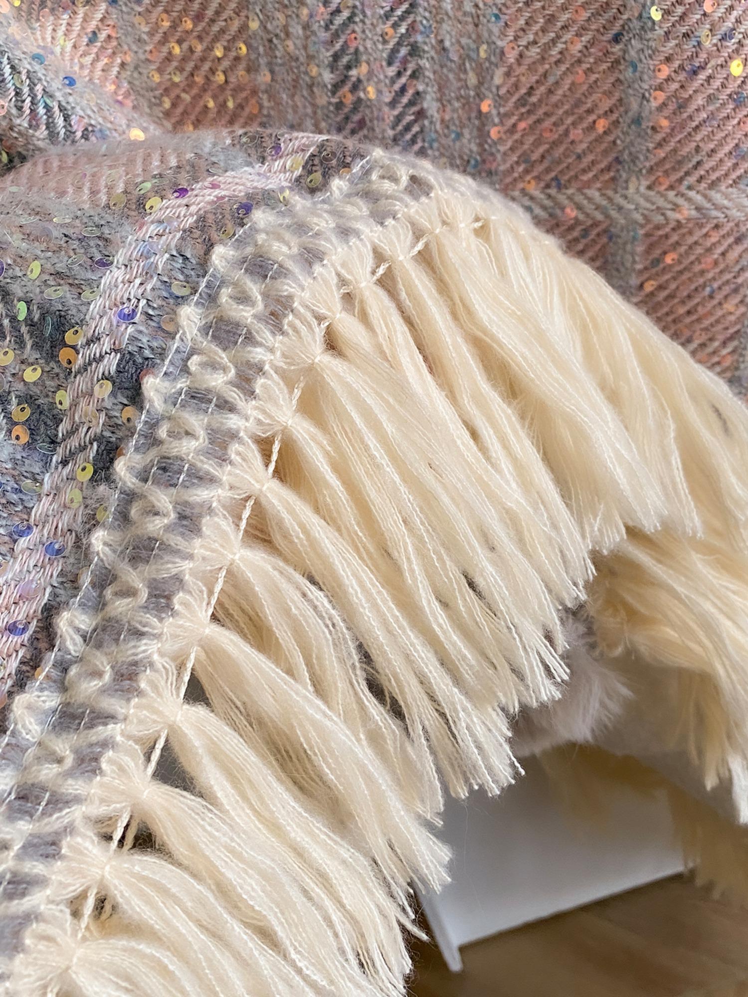 Women's Tartan Print Fur Trim Shawl Collar Cape Coat, Casual Fringe Trim Long Sleeve Open Front Outerwear for Fall & Winter, Women's Clothing for Daily Wear, Lady