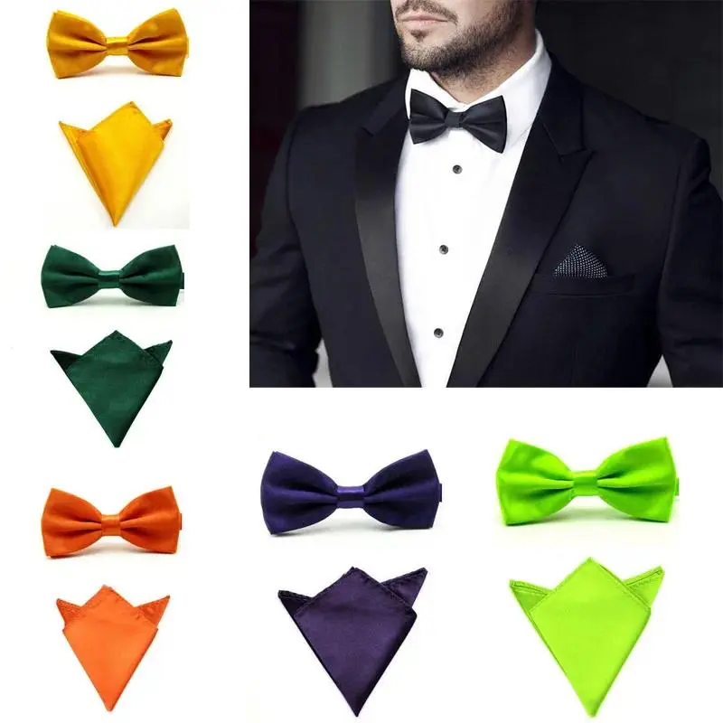 Men's 100% Brand New 1 Set Silk Solid Carved Bowtie & Pocket Square Handkerchief, Vintage Purple/Black Novelty Bow-Knot Neckties for Business, Wedding (12cm x 6cm)