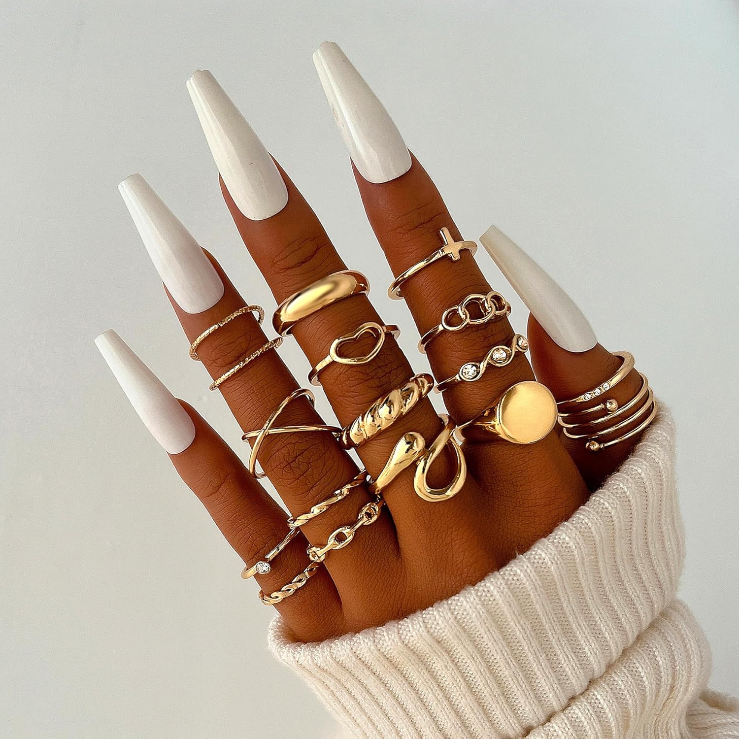 FAXHION 60 Pcs Gold Stackable Rings for Women, Knuckle Rings Chunky Gold Ring Set Dainty Stacking Cute Rings, Multiple Sizes Cute Jewelry Set Gift