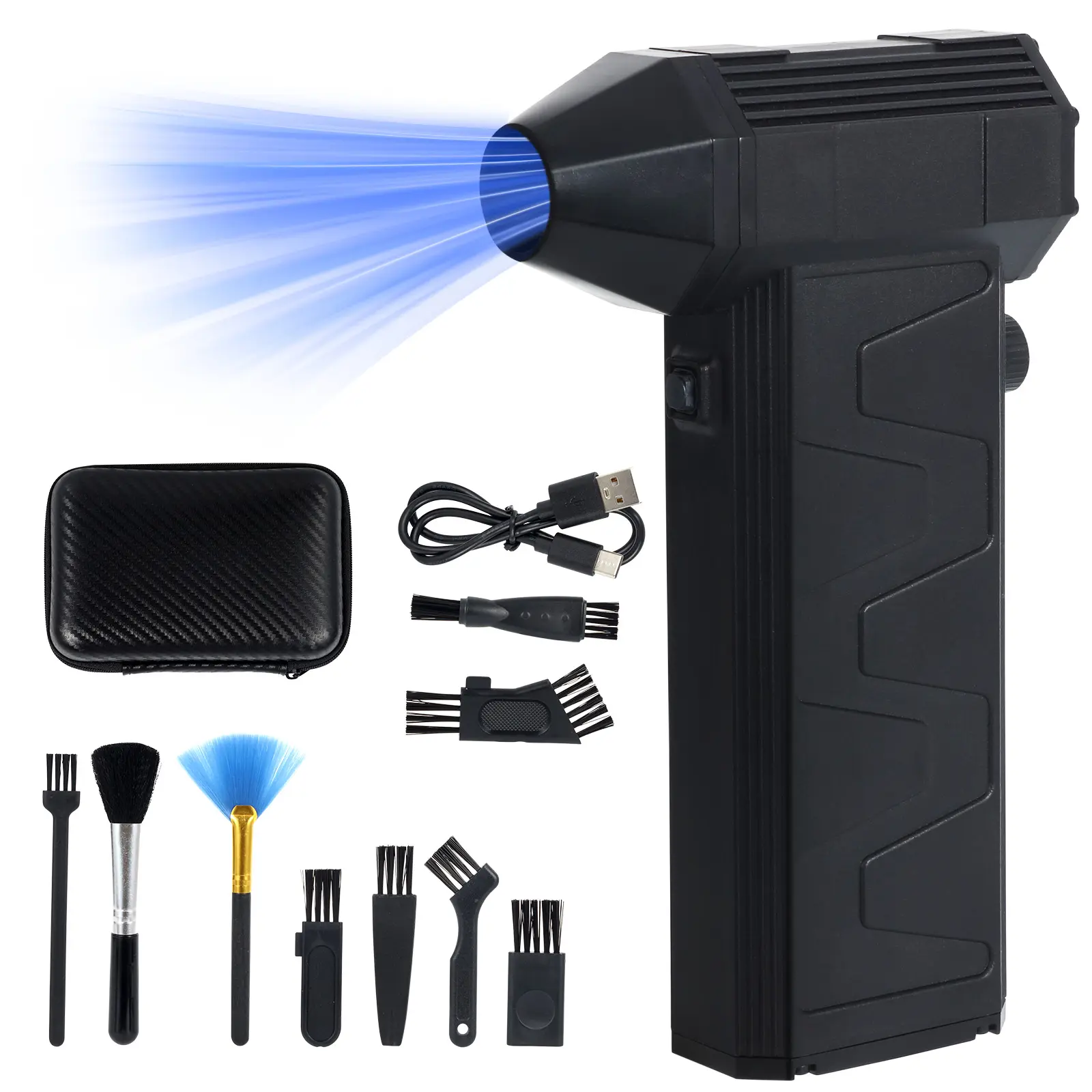 【Garvee】Mini Air Duster – 130000RPM Adjustable – Compressed Air Duster, Rechargeable Cordless Electric Air Blower – with 9 Brushes & Storage Box – Ideal for Computer Keyboard Cleaning