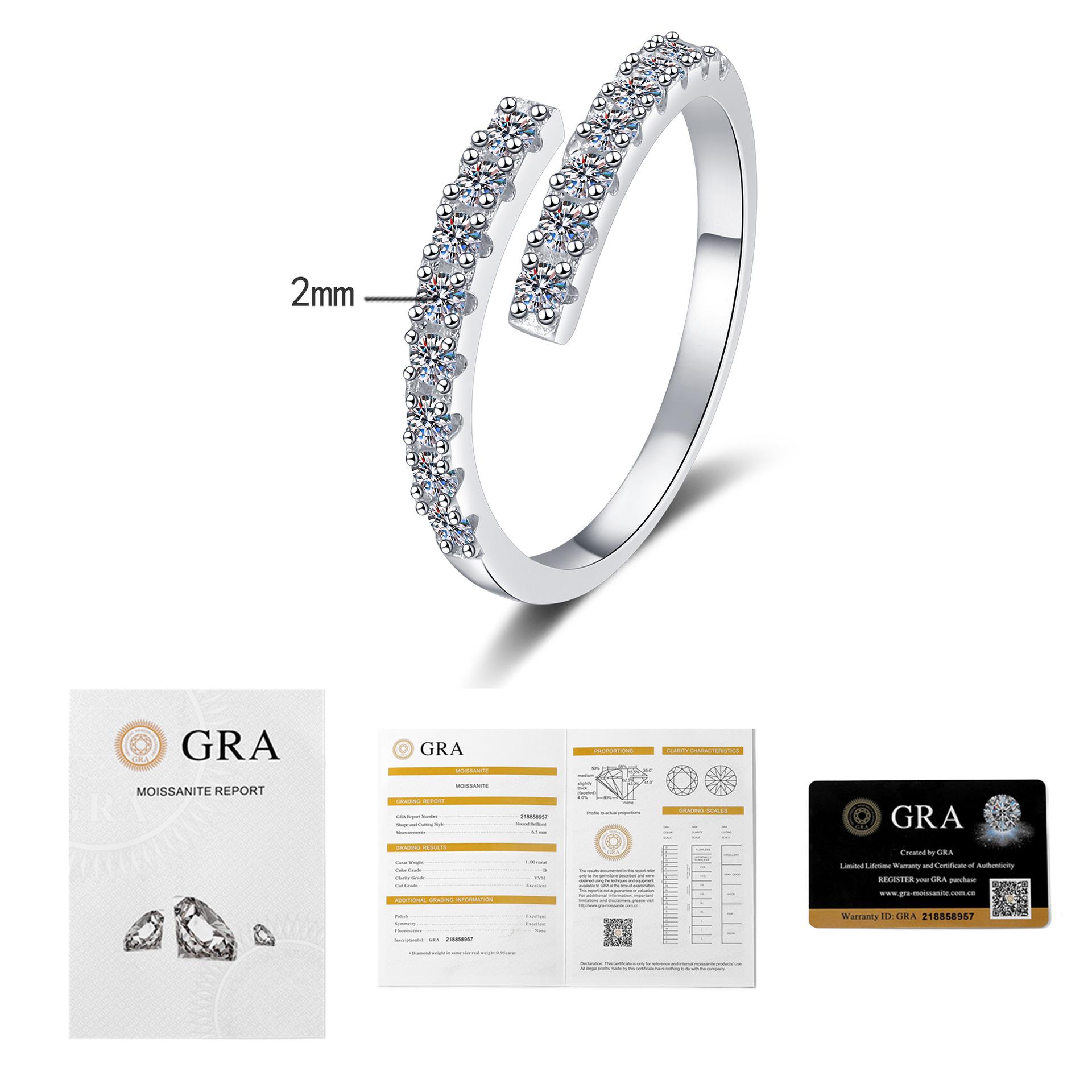 Moissanite ring, fashionable and unique, simple design, diamond-encrusted ring for women, open-ended moissanite ring.