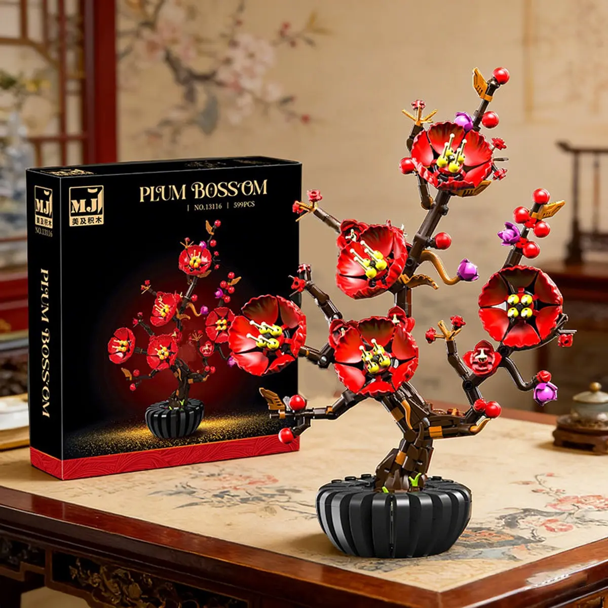 599 PCS Flower Bouquet Building Set, Botanical Collection Building Block Toy, Plum blossom Flowers With A Vase, Birthday Gifts for Adults Women, galentines, valentines gifts