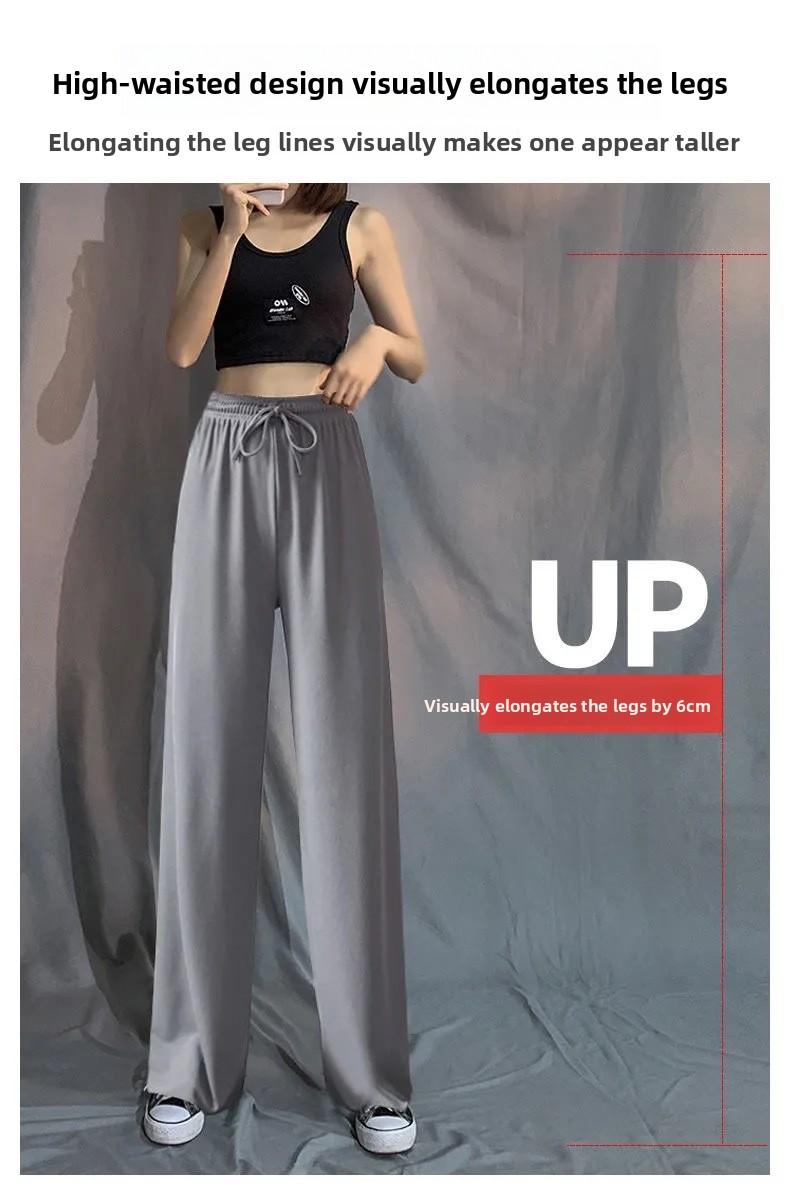 Women's Summer Ice Silk Wide Leg Pants High Waist Loose Fit Straight Leg Trousers Korean Style Breathable Casual Pants for Students 2026 New Arrival