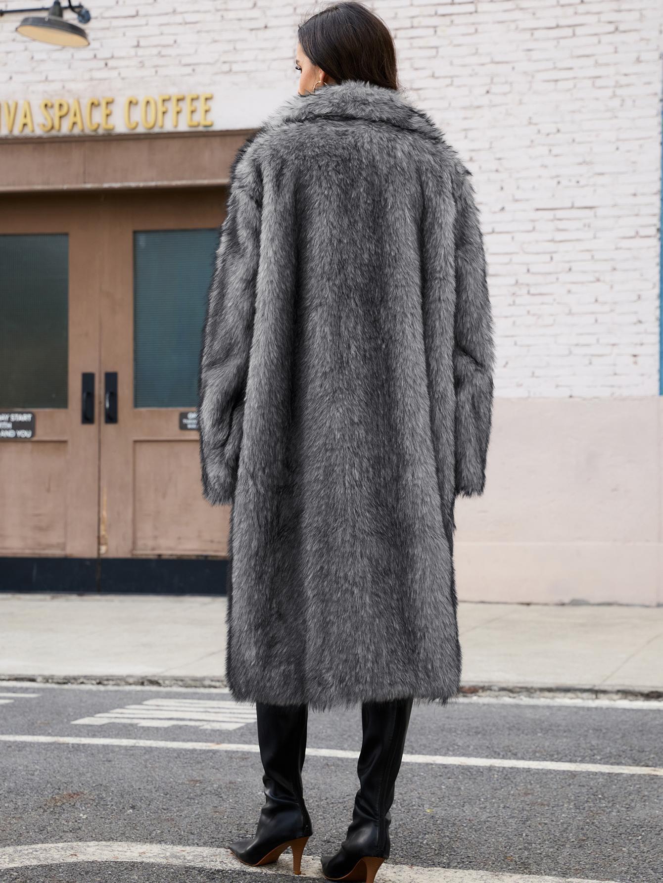 VVZ Women's Long-Length Warm Imitation Fur Fleece Coat for Fall and Winter Soft Cozy Full Coverage Design Womenswear Outerwear TikTokShopHolidayHaul Jackets