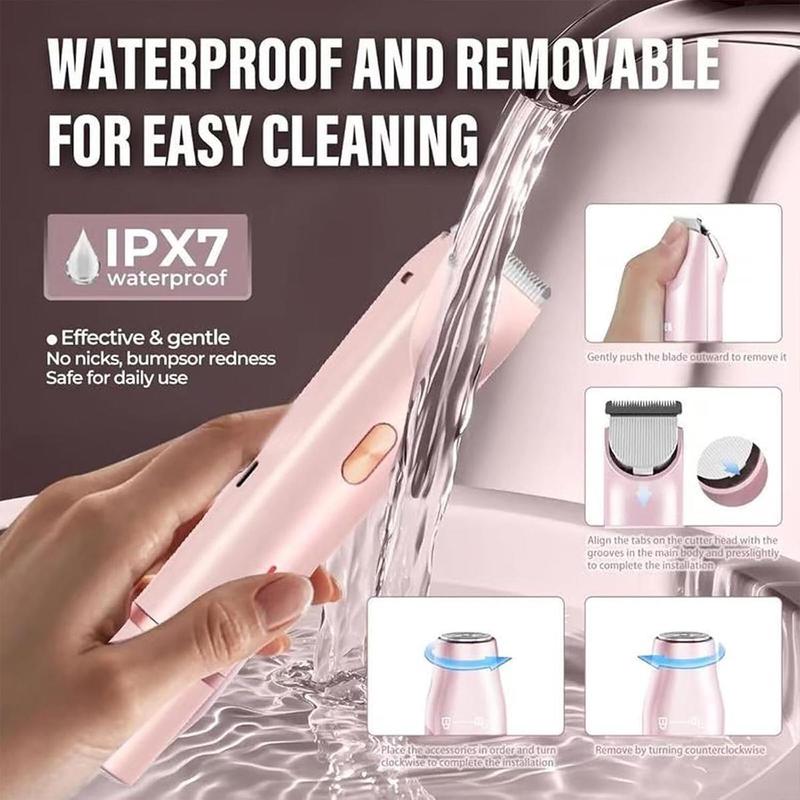 2 in 1 Bikini Trimmer for Women Electric Shaver Dual Head Bikini Trimmer IPX7 Waterproof Wet & Dry Use Body Hair Trimmer and Facial Hair Remover for Bikini Underarm Leg Arm Body Face