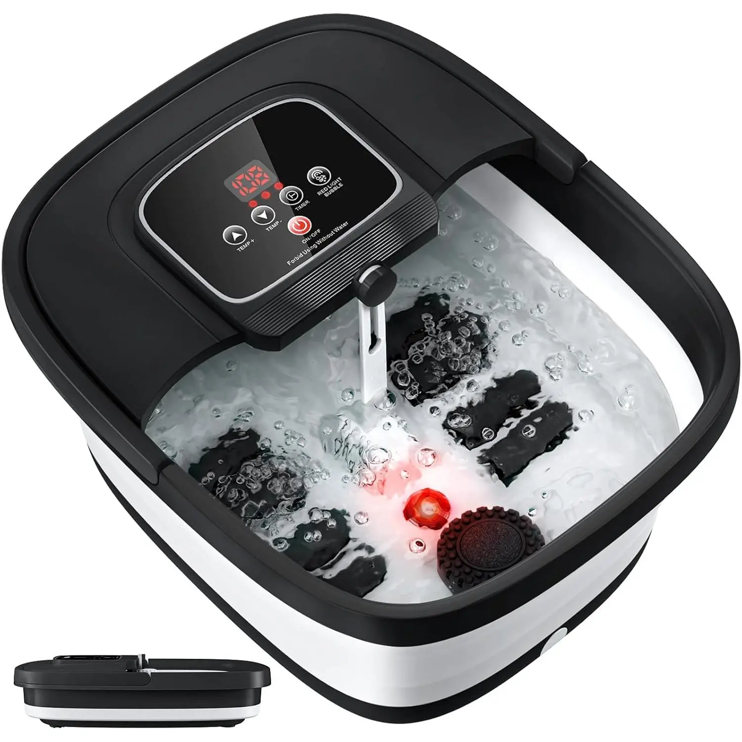 Collapsible Foot Spa with Heat, Bubble, Red Light, and Temperature Control, Foot Bath Massager with 8 Shiatsu Massage Rollers, Pedicure Foot Spa for Relaxation and Stress Relief, Black, Fitness For Everyone