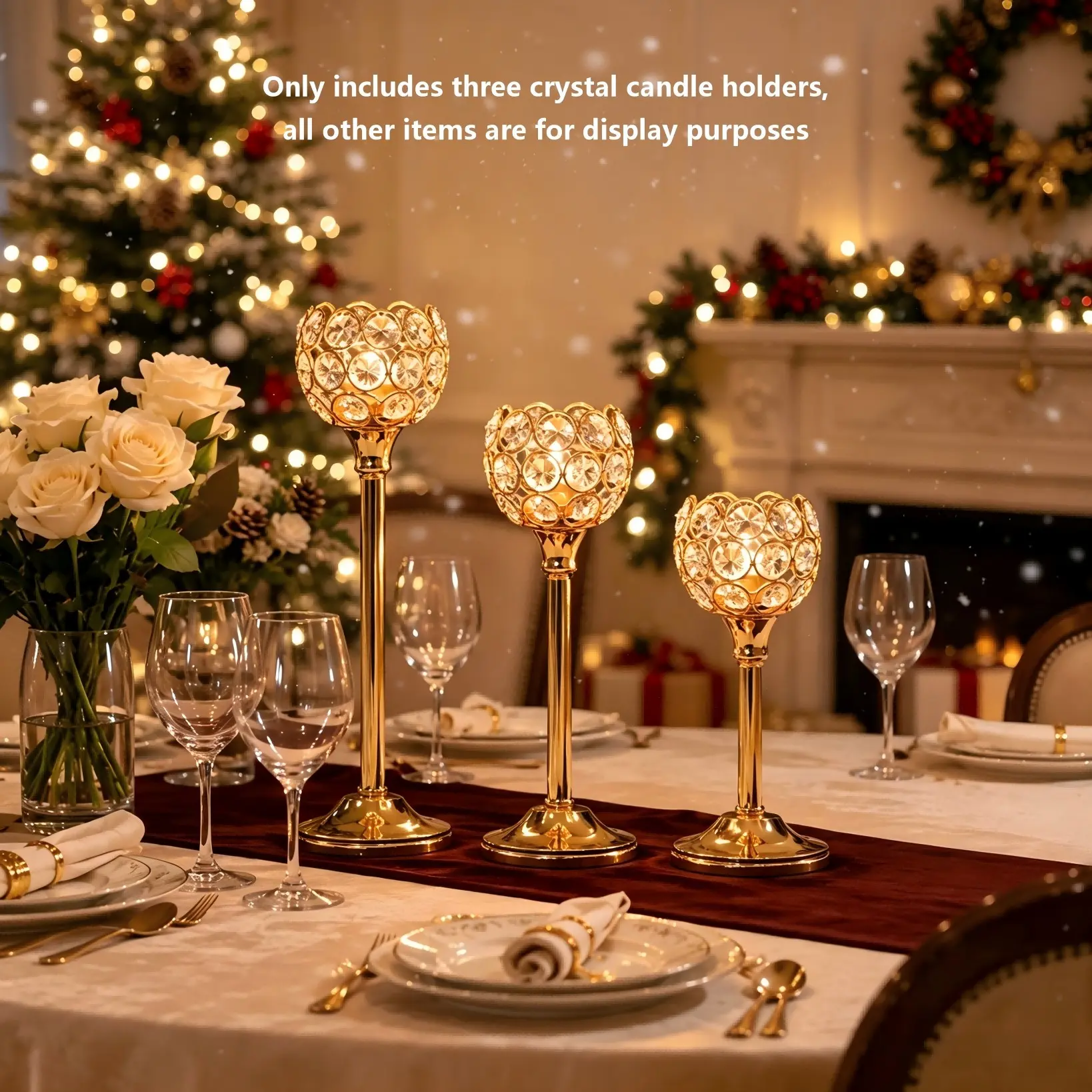 3 Piece Crystal Candle Holders Set, Windproof Tea Light Holders, Christmas Valentine Halloween Decor, Romantic Dinner Table Centerpiece