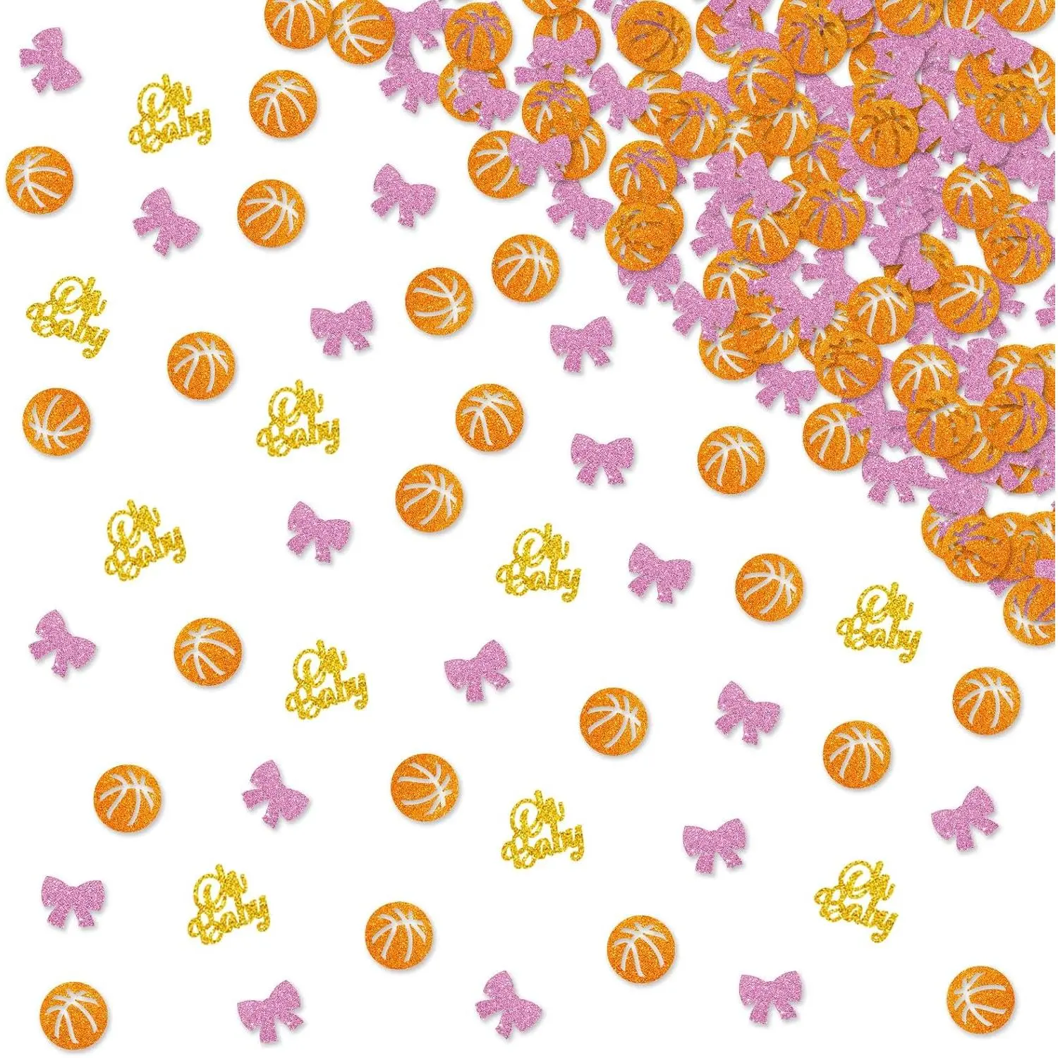 130 count Basketball or Bows Confetti, Boy or Girl Confetti,  Paper Scatter,  Glitter Oh  Table Scatter, Basketball  Shower Party Decoration