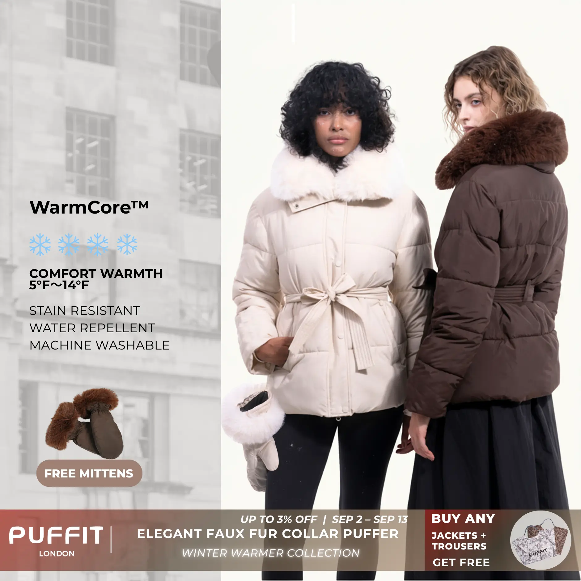 PUFFIT WarmCore Premium Elegant Fur-Collar Puffer Detachable Fur Collar Waist-Defining Slim Fit Puffer Jacket Matching Gloves Available Detachable Button Design Elegant Look Combines Warmth And Beauty — Perfect For Fall Winter Elegance,2026 Shopping
