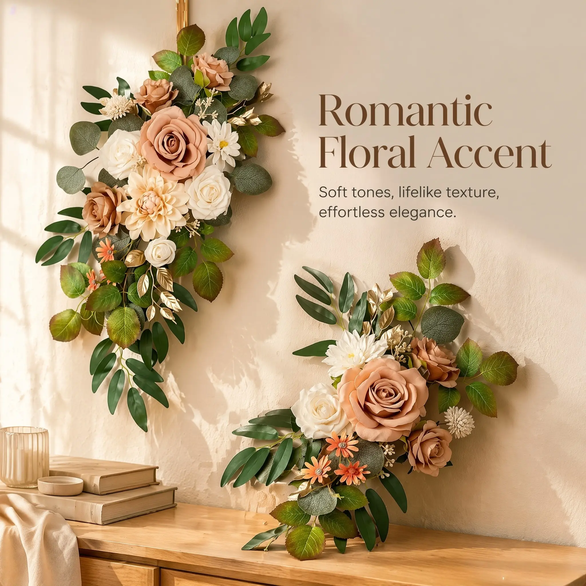 60cm*40cm Two-Piece Set, Thanksgiving Autumn High-End Nude Cream Artificial Flower Arrangement, Wedding Arch Home Party Decor, Reusable